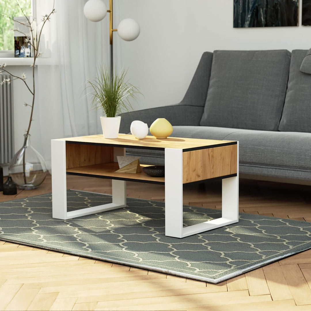 AKORD Couchtisch Holz DOMI mit einem Regal | 92x45x53cm | Für Wohnzimmer | Schlafzimmer Schrank | Mi