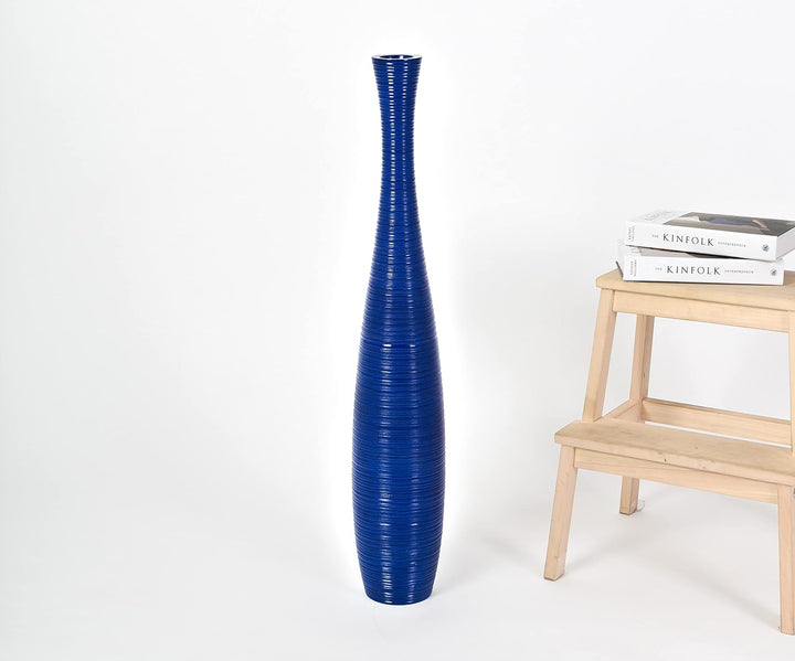 Leewadee Grosse Bodenvase für Dekozweige hohe Standvase Design Holzvase, Holz, 90 cm, blau 90 cm Bla