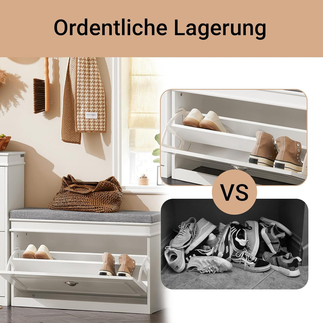 SoBuy Schuhbank mit Sitzkissen und Stauraum Schuhschrank mit Klappe, Schuhregal schmal platzsparende