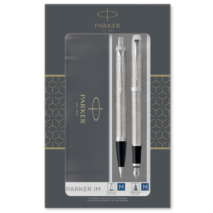 Parker IM Duo-Geschenkset mit Kugelschreiber & Tintenroller | Brushed Metal mit Goldzierteilen | Nac