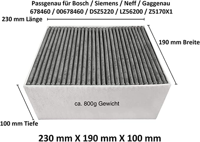 Aktivkohlefilter für Siemens/Bosch/Neff hochwertiger Clean Air Filter - LZ56200 / DSZ5201 / Z5170X1,
