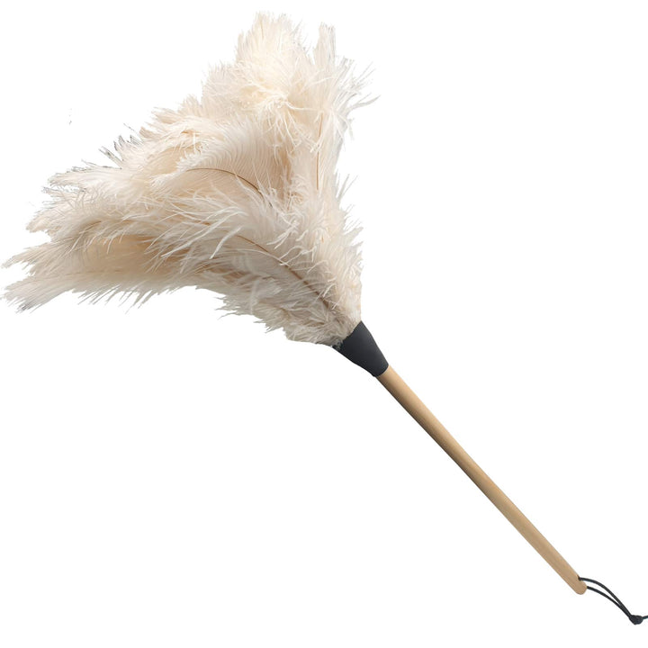 Luxuriöser Staubwedel mit elfenbeinfarbenen Straussenfedern - Staubwischer edel - Gesamtlänge 75 cm