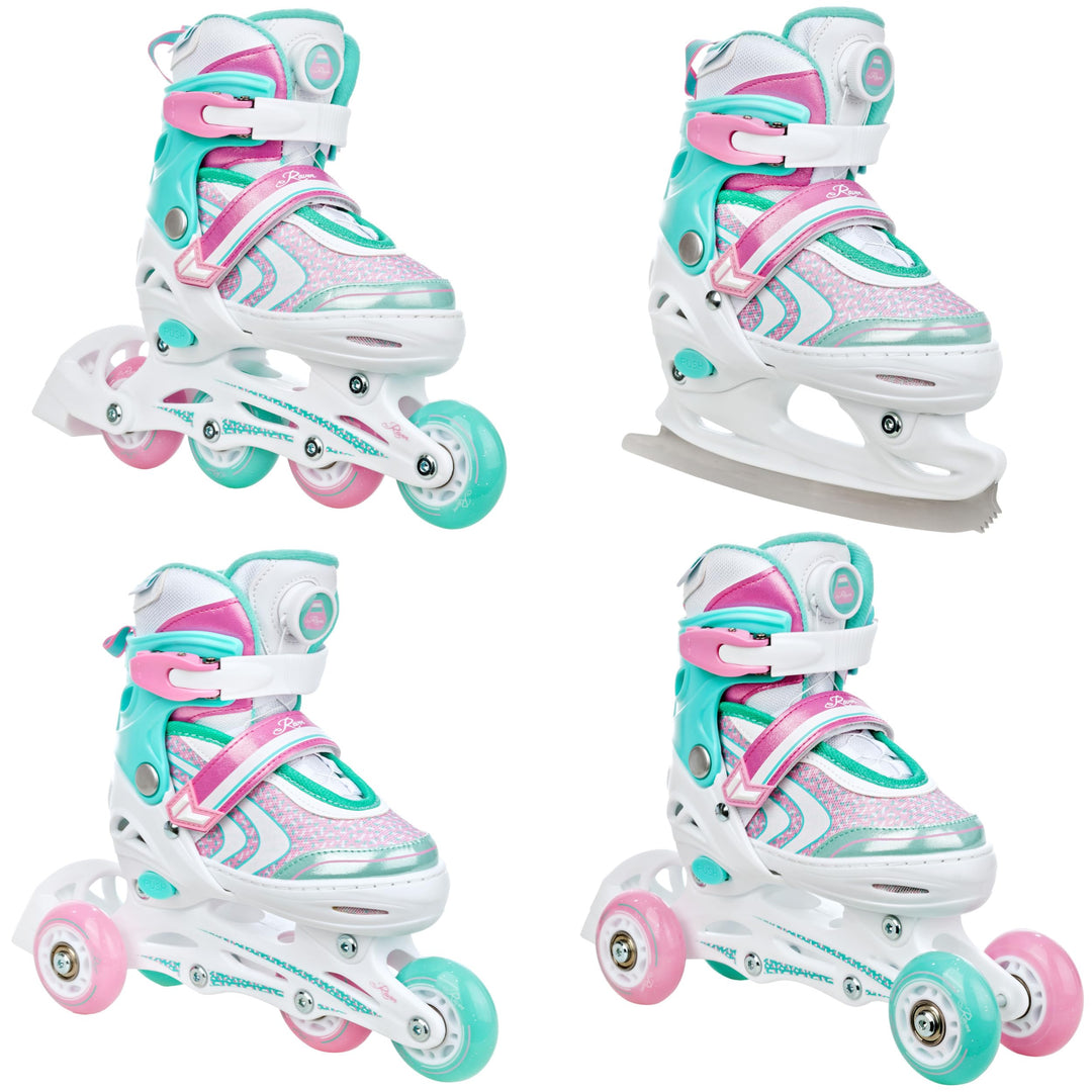 RAVEN 4in1 Inline Skates Triskates Rollschuhe Schlittschuhe Inliner für Kinder Mädchen verstellbar G