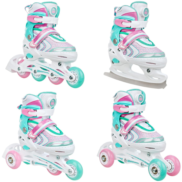 RAVEN 4in1 Inline Skates Triskates Rollschuhe Schlittschuhe Inliner für Kinder Mädchen verstellbar 3