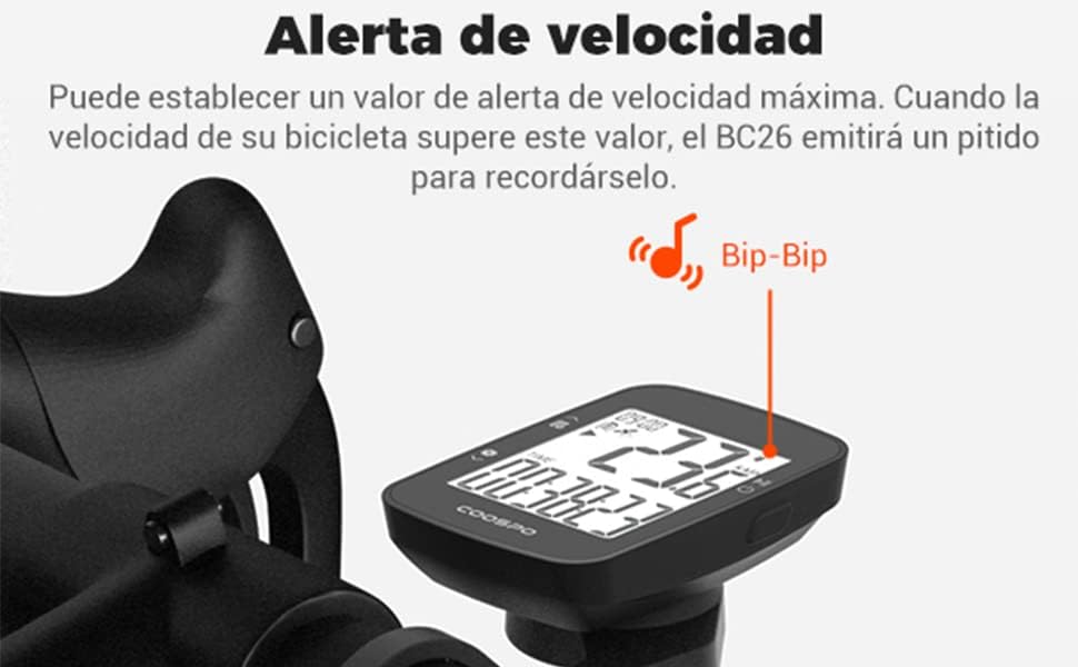 COOSPO BC26 Fahrradcomputer, GPS, Bluetooth, kabellos, mit Geschwindigkeitsalarm, 2,3-Zoll-LCD-Displ