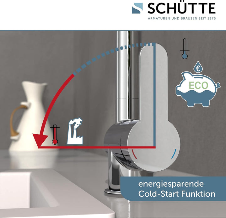 SCHÜTTE 79700 London Küchenarmatur mit ausziehbarer Geschirrbrause, 360 Grad schwenkbarer Wasserhahn