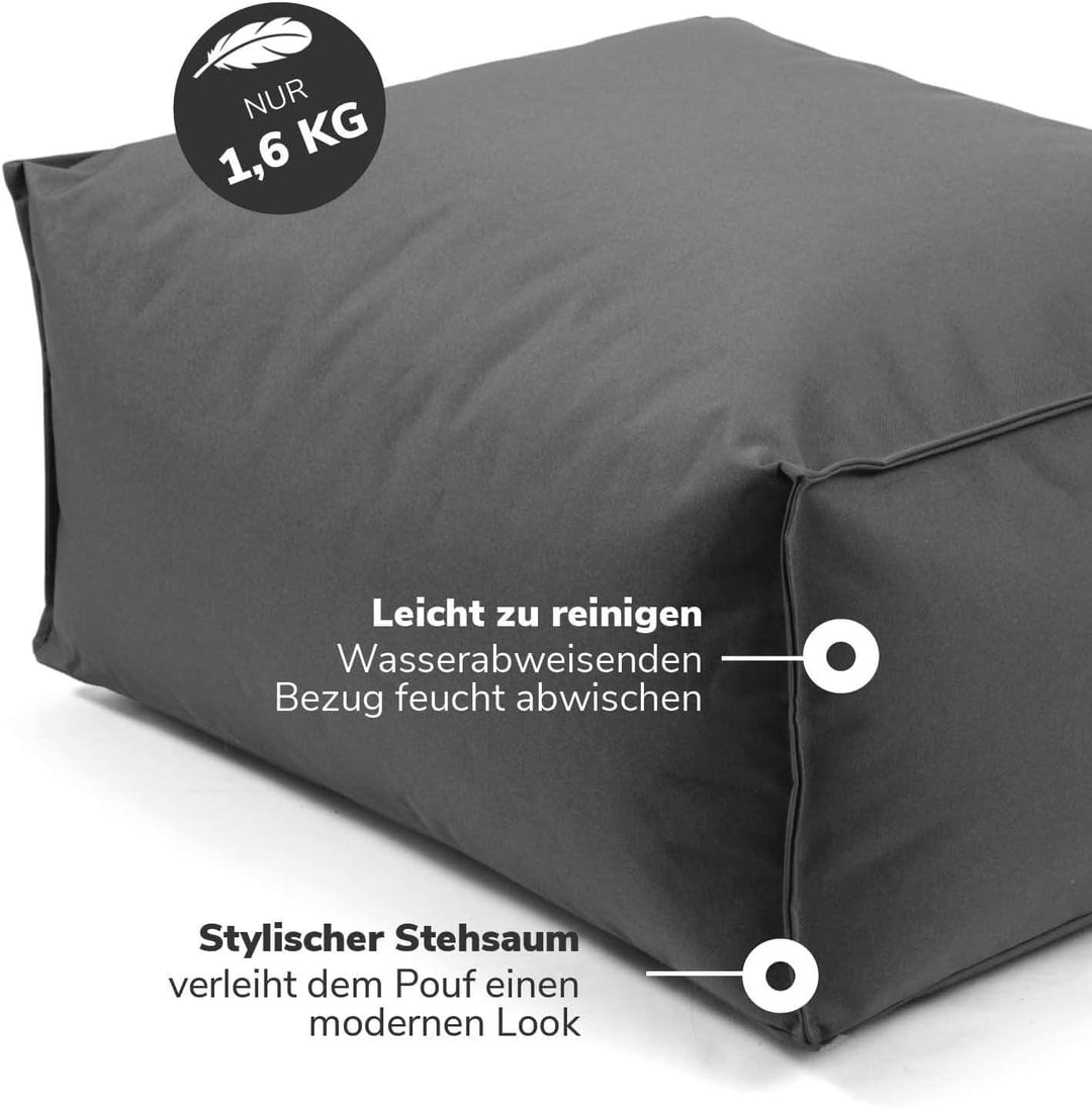mokebo® Outdoor Pouf o. Hocker 60x45cm für Balkon & Garten 'Der Ruhestifter' Sitzhocker eckig, Boden