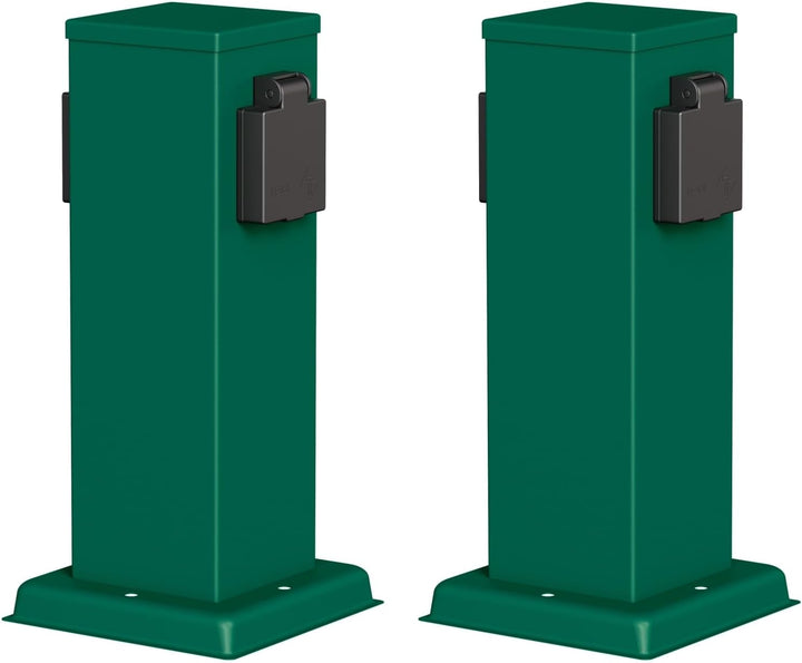 ledscom.de Garten Steckdosensäule Polly, Outdoor, IP44, 2-Fach, grün, eckig, 27 cm, 2 STK.
