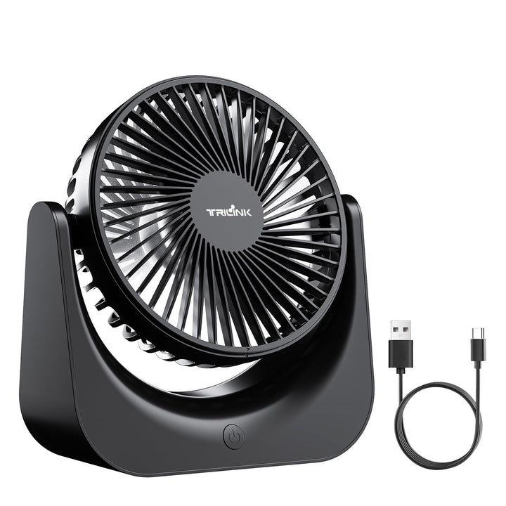 TRILINK USB Ventilator – Kleiner Tischventilator mit 5 Stufen, neigbar, leise & USB-betrieben – Trag