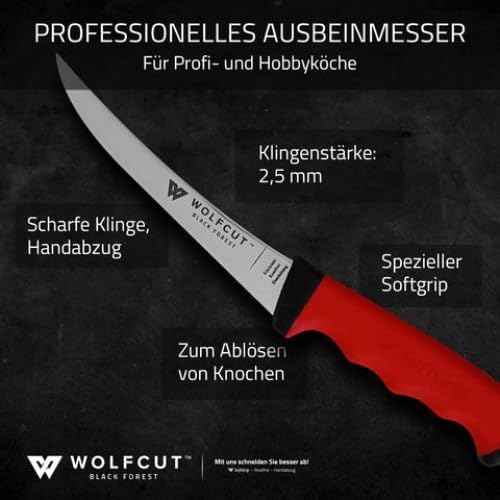 Wolfcut SoftGrip Serie - Metzgermesser-Set 3-tlg. Zerlegemesser 26 cm, Ausbeinmesser 13 cm, Ausbeinm