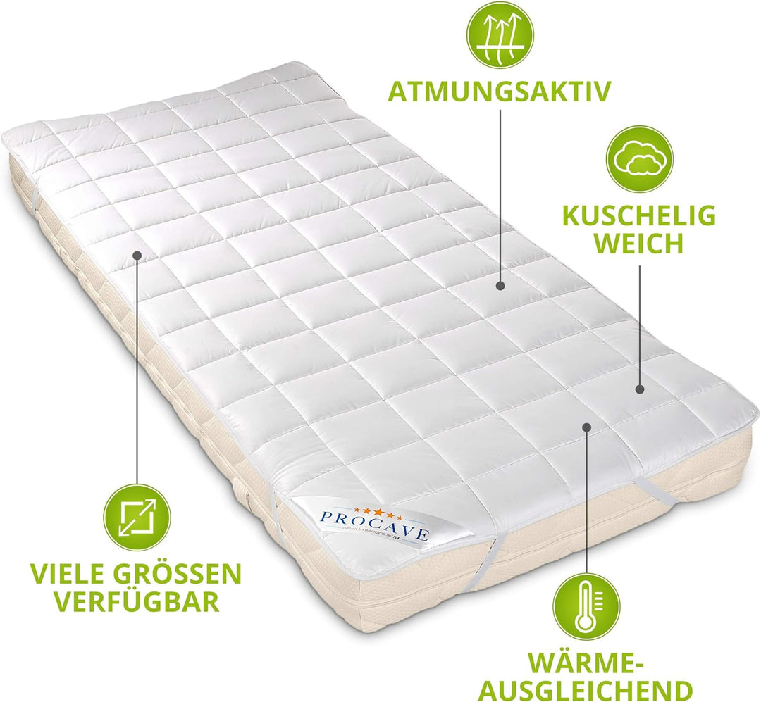 PROCAVE weiches Unterbett aus 100% Baumwolle, atmungsaktiver Matratzen-Schoner, hochwertige Matratze