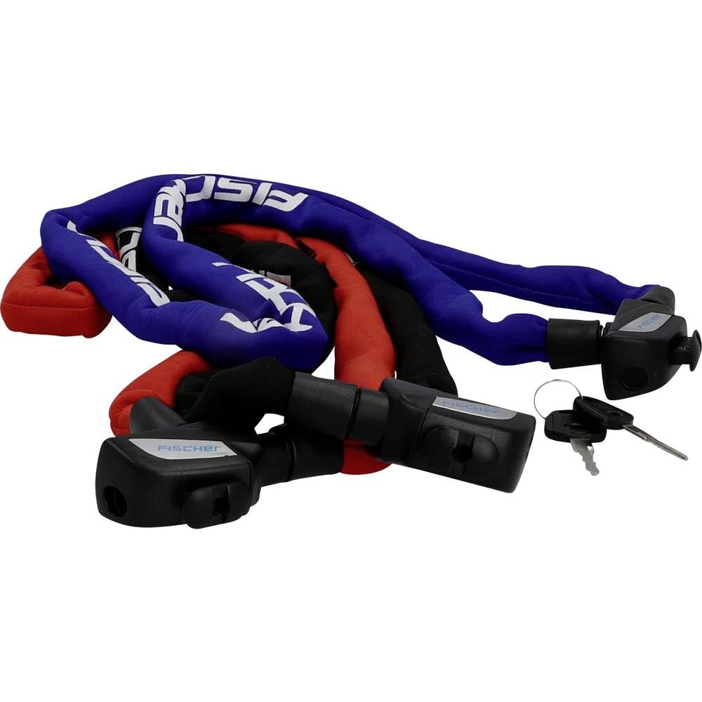 FISCHER Kettenschloss Neopren mit Schlüssel, Fahrradschloss, Länge: 130cm, Sicherheitsschloss E-Bike