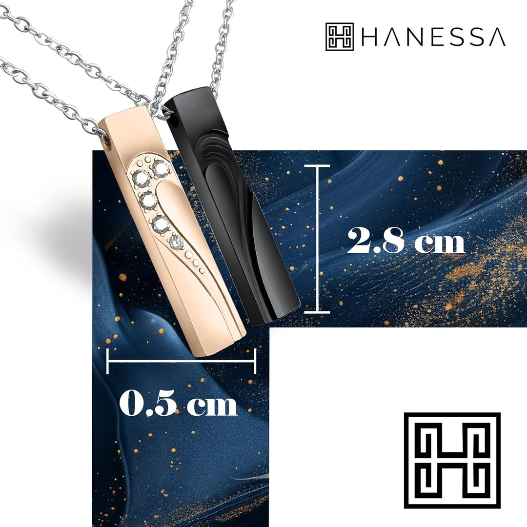 Hanessa 2 Stück Personalisierte Kette mit Gravur Edelstahl 50 cm mit Herz-hälften Anhänger in schwar