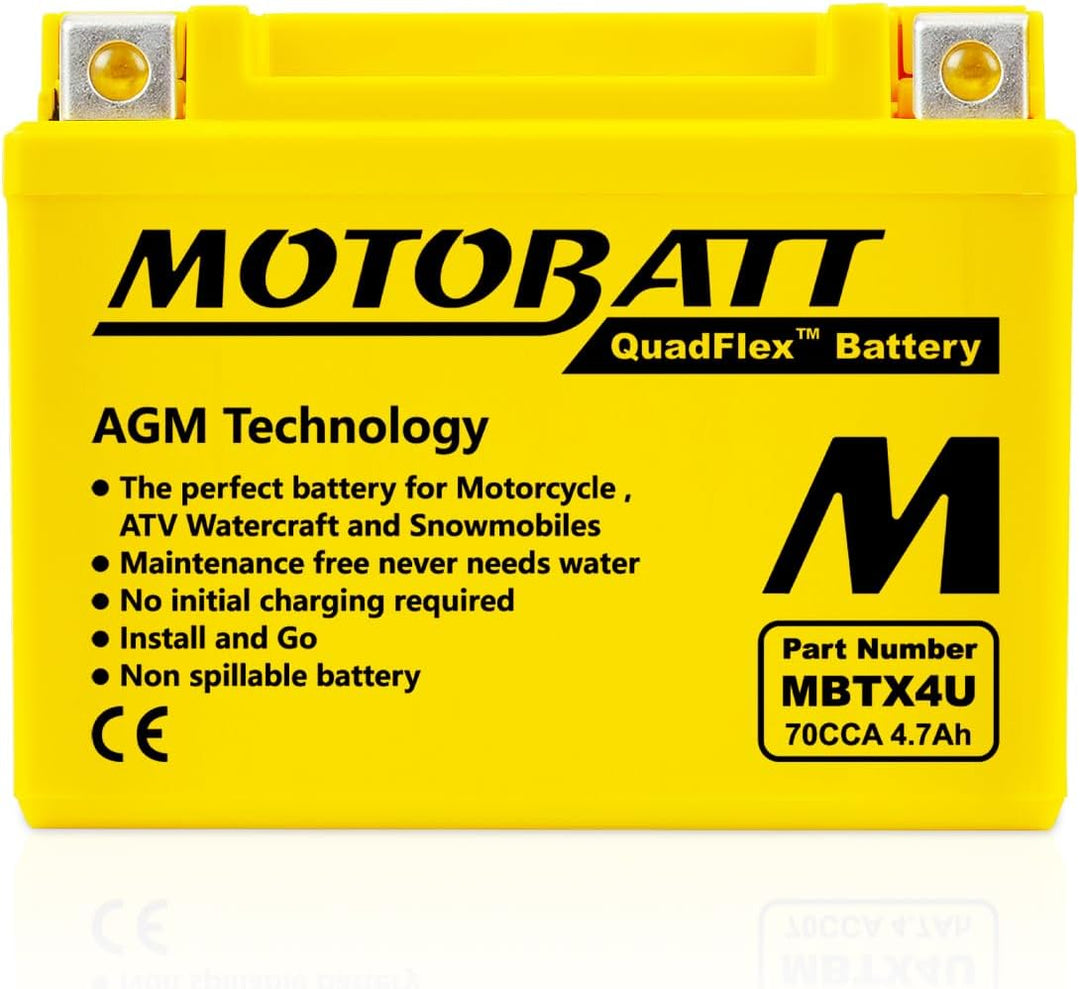 MotoBatt MBTX4U QuadFlex AGM-Batterie, 12 V, 4,7 A, 70 CCA, 12.6 x 8 x 12.1 cm