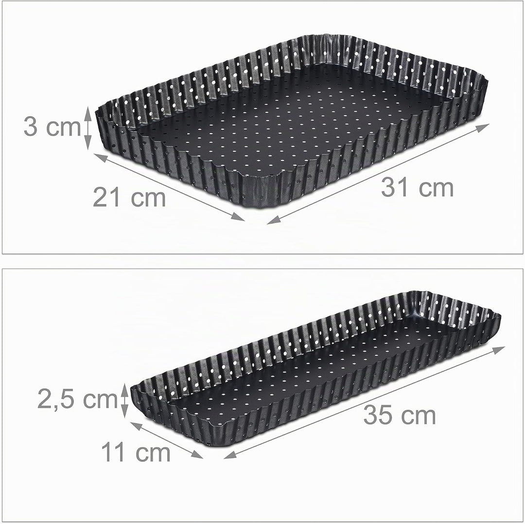 Relaxdays Tarteform, 2er Set, mit Hebeboden &amp; Löchern, 2 Grössen, antihaftbeschichtet, rechteckige Q