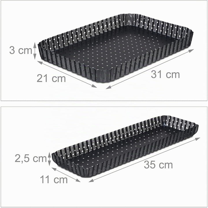 Relaxdays Tarteform, 2er Set, mit Hebeboden &amp; Löchern, 2 Grössen, antihaftbeschichtet, rechteckige Q