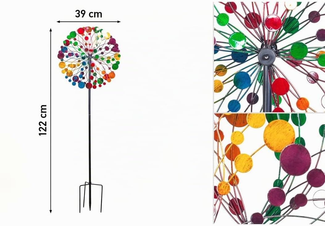 Windspiel Metall Multi-Colored Kaleidoscope Duett, Ø39 x H122 cm (inkl. Bodenanker), mit Zwei Rotore