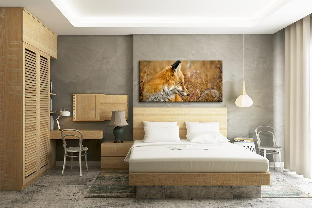 Kleiner Fuchs im Getreidefeld Panorama 80x40 cm als Leinwandbild, Motiv fertig gerahmt auf Echtholzr