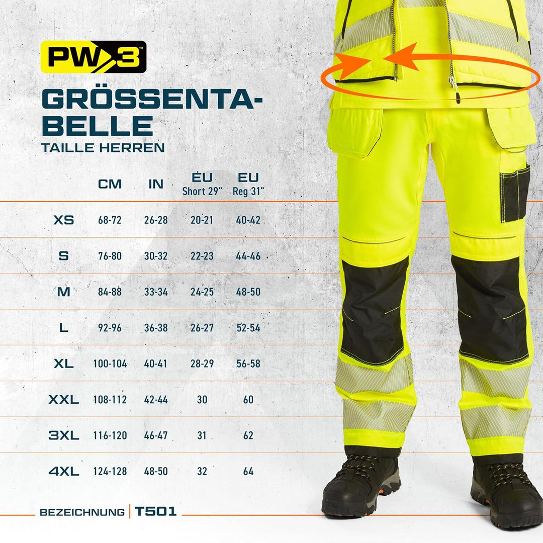 Portwest T501 Verstärkte PW3 Hi Vis Werkzeughalter Arbeitshose Gelb/Schwarz 28, Gelb/Schwarz 28