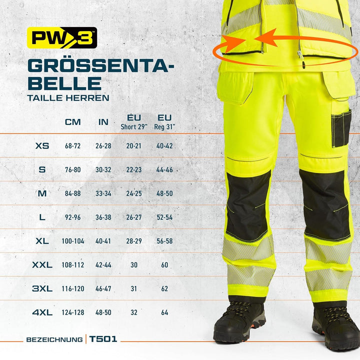 Portwest T501 Verstärkte PW3 Hi Vis Werkzeughalter Arbeitshose Gelb/Schwarz 28, Gelb/Schwarz 28