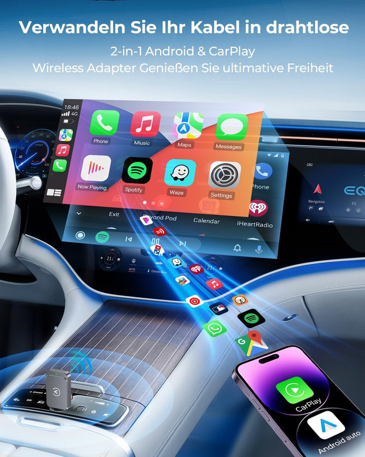 Carplay Wireless Adapter Android-Auto Adapter: 2 in 1 Wired Konvertieren Kabellos, Mini & Stabiler P