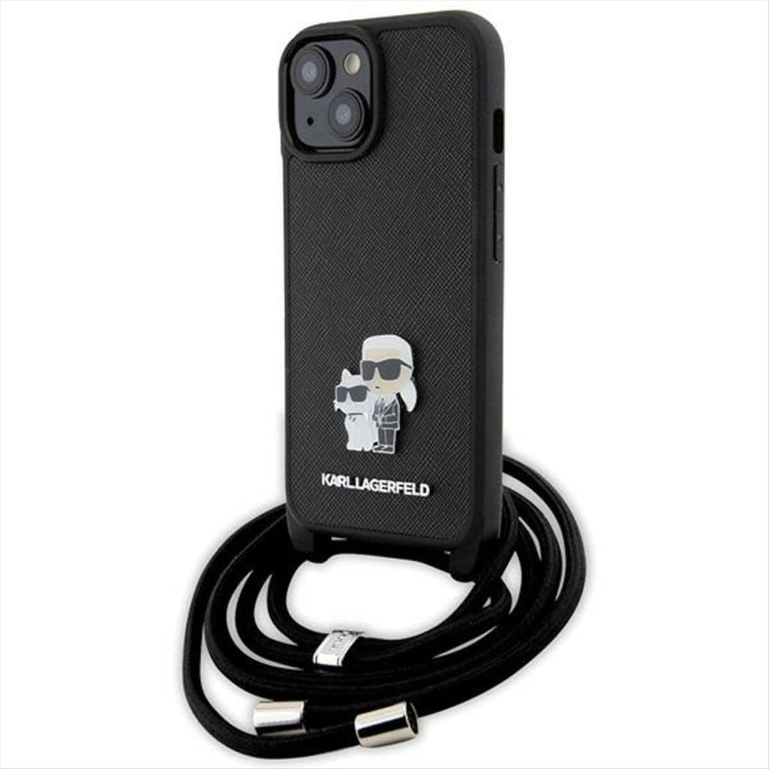 KARL LAGERFELD KLHCP15SSAKCPSK Hülle für iPhone 15 6.1" hardcase Schwarz Crossbody Saffiano Metal Pi