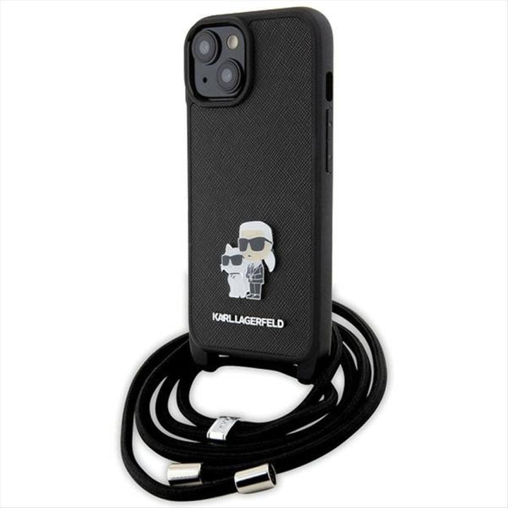 KARL LAGERFELD KLHCP15SSAKCPSK Hülle für iPhone 15 6.1" hardcase Schwarz Crossbody Saffiano Metal Pi