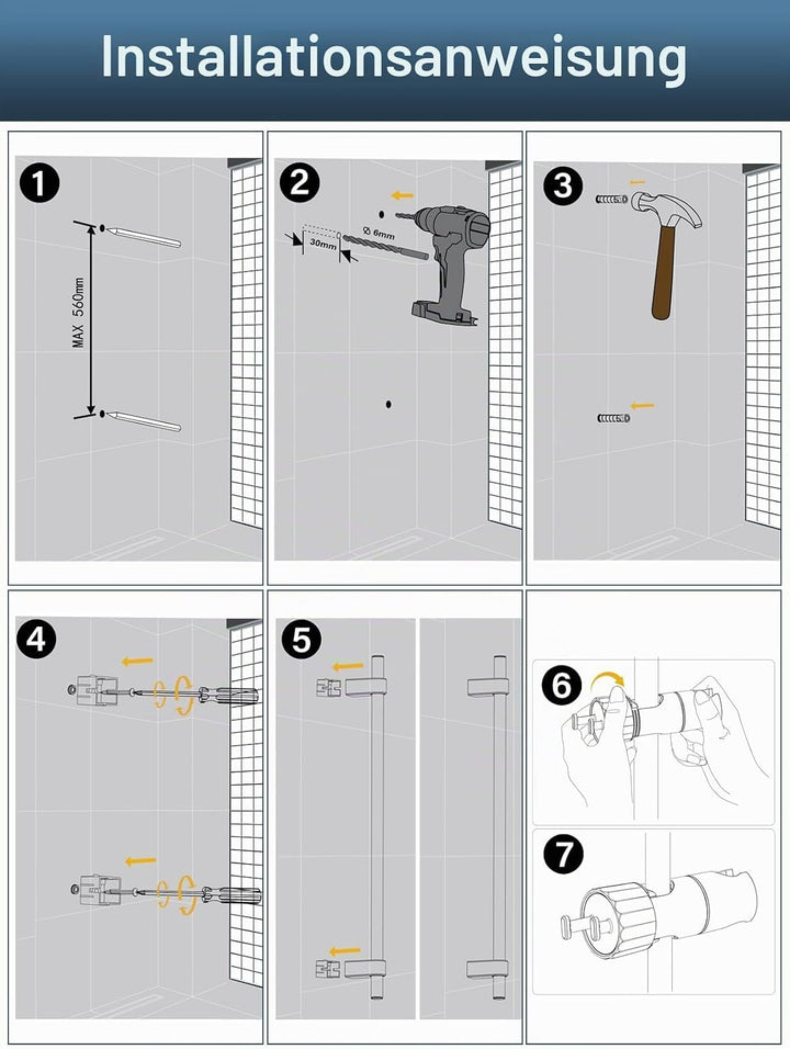 YEAUPR PRO Shower Riser Kit - quadratischer Duschkopf mit 6 Sprühmodi, Duschstange mit Duschkopf, 16