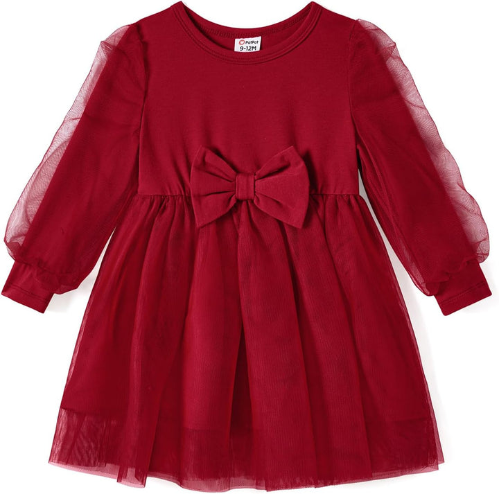 PATPAT Familien Outfit Set Langarm - Partnerlook Mutter Tochter Kleid,Mama Kind Kleider Prinzessin F