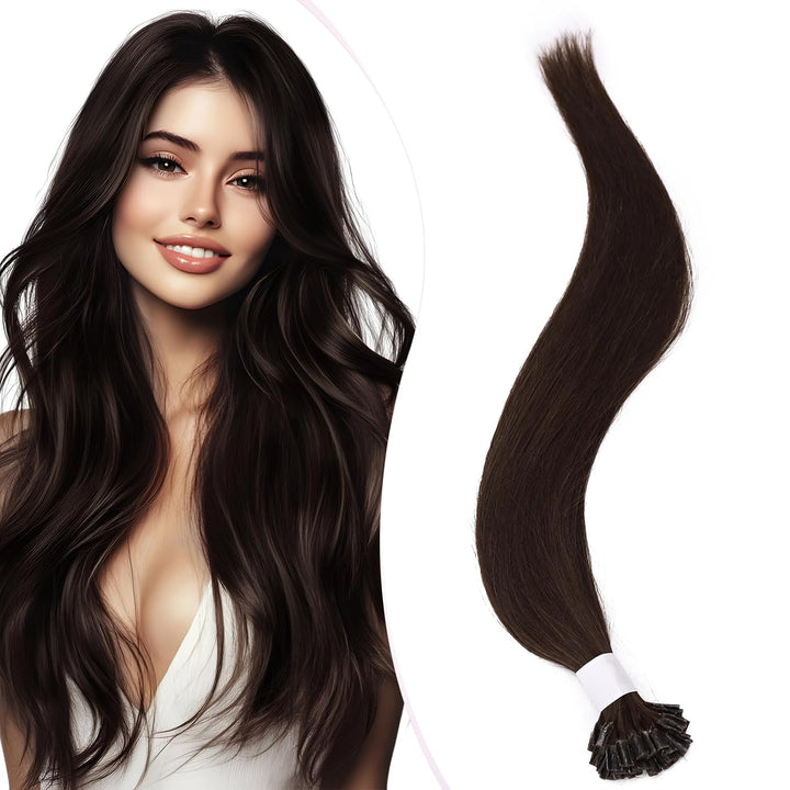 Elailite Bonding Extensions Echthaar Schokobraun 25 Strähnen 25g Haarverlängerung Glatt U Tip Kerati