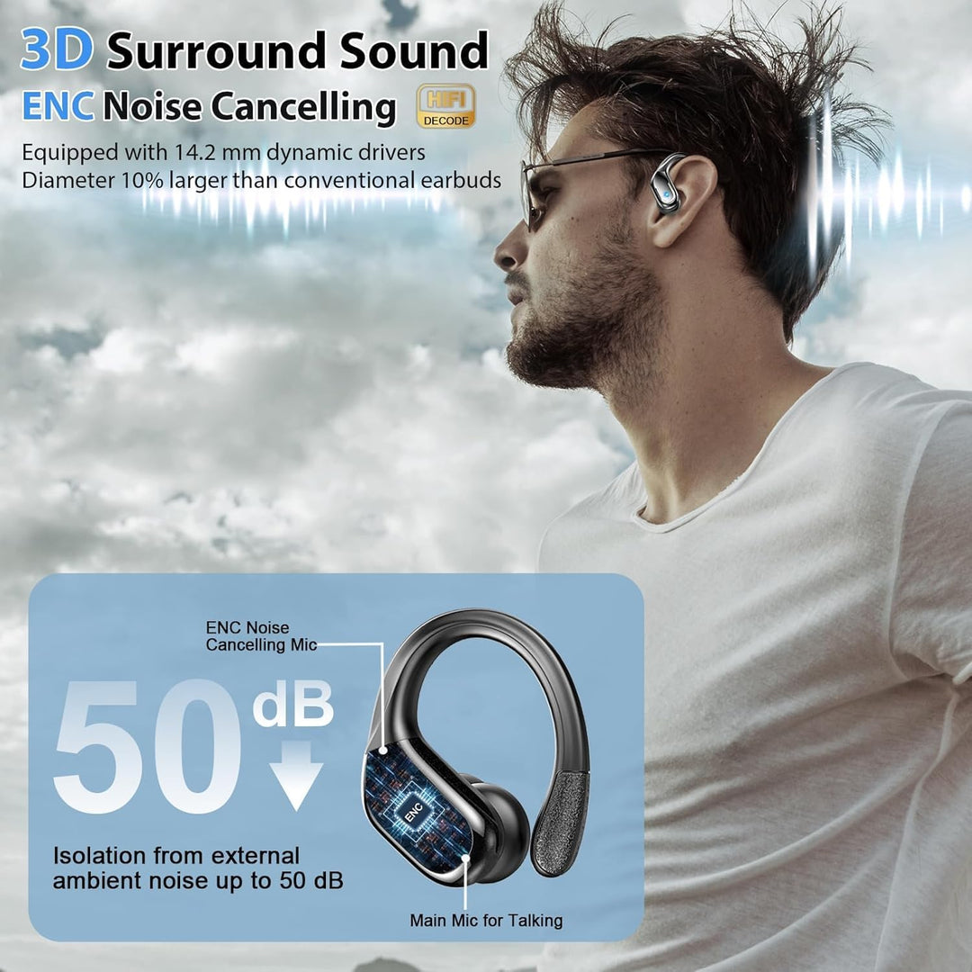 Bluetooth 5.4 Kopfhörer Sport, 75Std 3D-Stereo Kopfhörer Kabellos Bluetooth, IP-X8 Wasserdicht Tiefe
