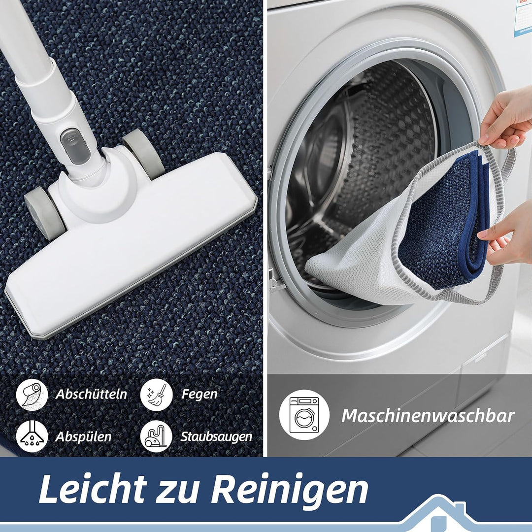 BEQHAUSE Fussmatte Innen, rutschfest und Waschbar, 80 x 120 cm, Blau | Schmutzfangmatte für Front Hi