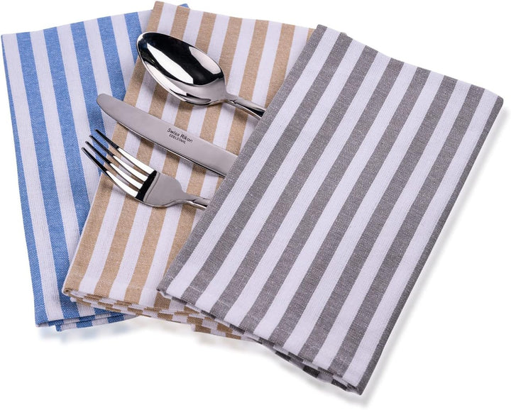 mon bijou® Stoffservietten 6er Set – Gestreift Weiss-Beige 45x45 cm – 100% Baumwolle – Waschbare Sto