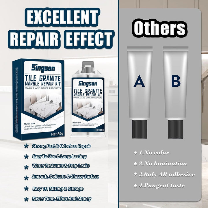 Fliesen Granit Marmor Reparatur-Set, Marmor Reparatur-Set (Farbabstimmung), Starkes und wasserdichte