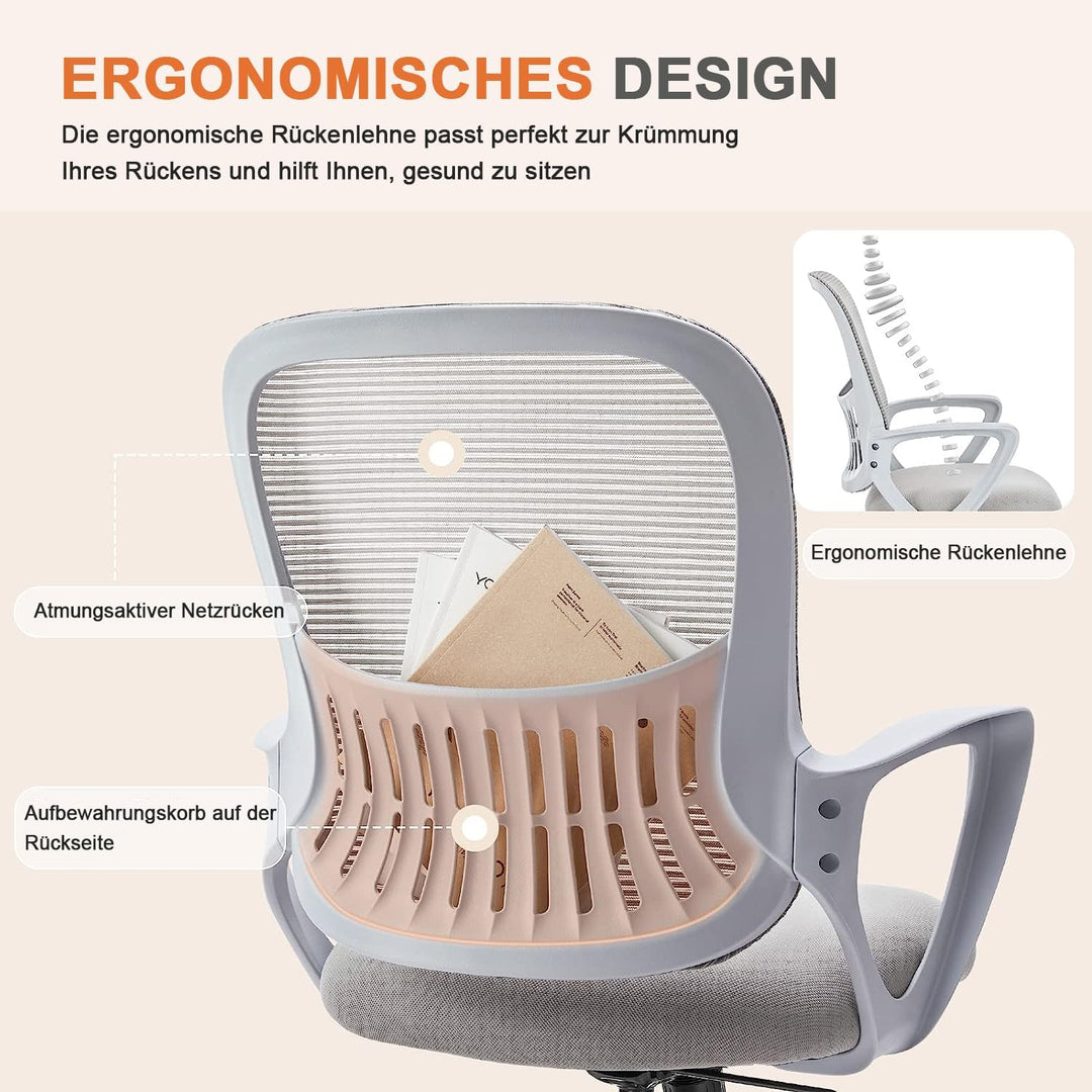 DUMOS Bürostuhl Ergonomisch, Schreibtischstuhl mit Lendenwirbelstütze, Drehstuhl mit Armlehne, Compu