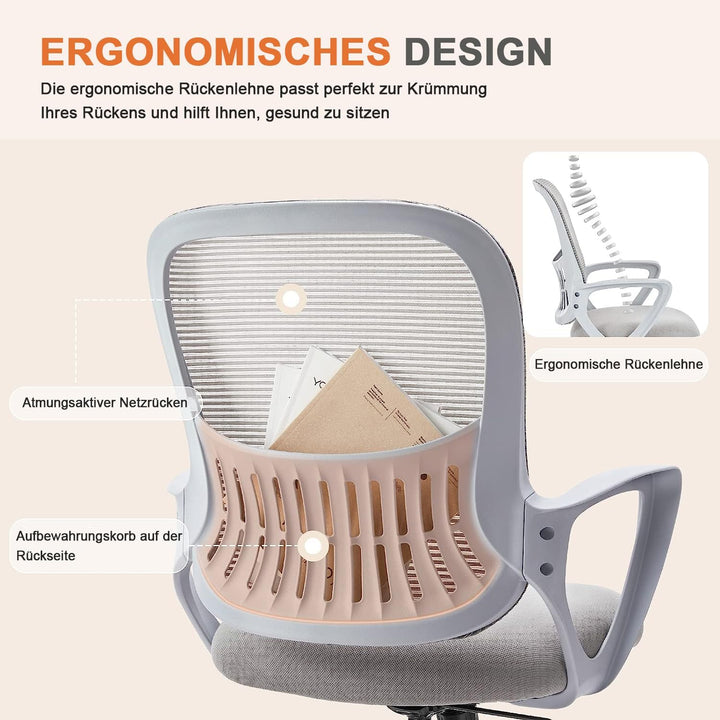 DUMOS Bürostuhl Ergonomisch, Schreibtischstuhl mit Lendenwirbelstütze, Drehstuhl mit Armlehne, Compu