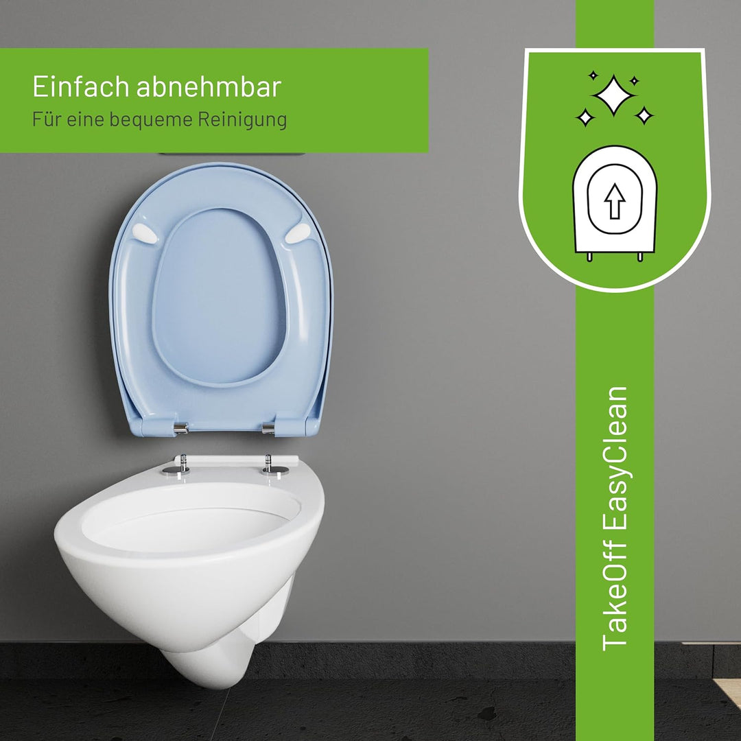 LUVETT® WC-Sitz mit Absenkautomatik C100 oval universell, Toilettendeckel mit 3 Edelstahl Montagelös