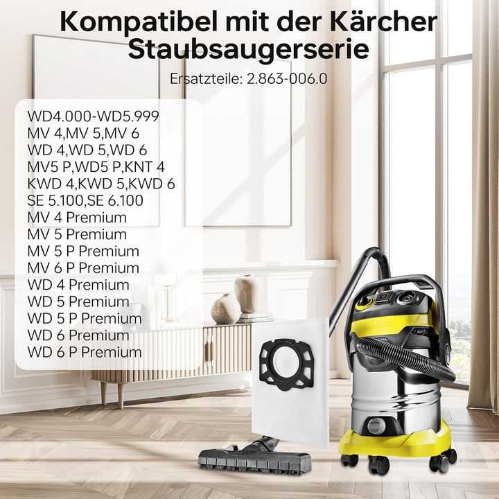 Fishoney 10 Stück KFI 487 Staubsaugerbeutel für Kärcher WD4 WD5 WD6 WD5P WD6P MV4 MV5 MV6 Vliesfilte