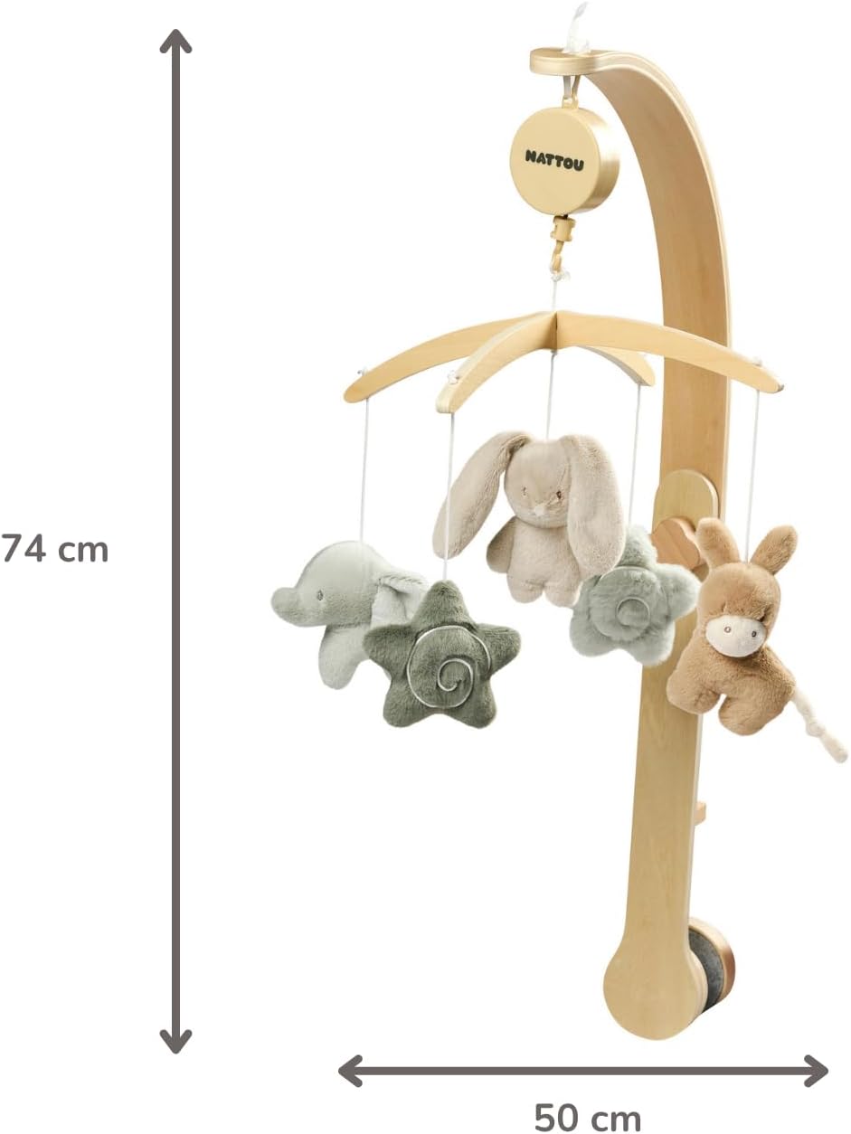 Nattou Loulou Holz-Baby-Musikmobile, Mobile Baby, Babygeschenk, Geschenk zur Geburt, 50 x 40 x 74 cm