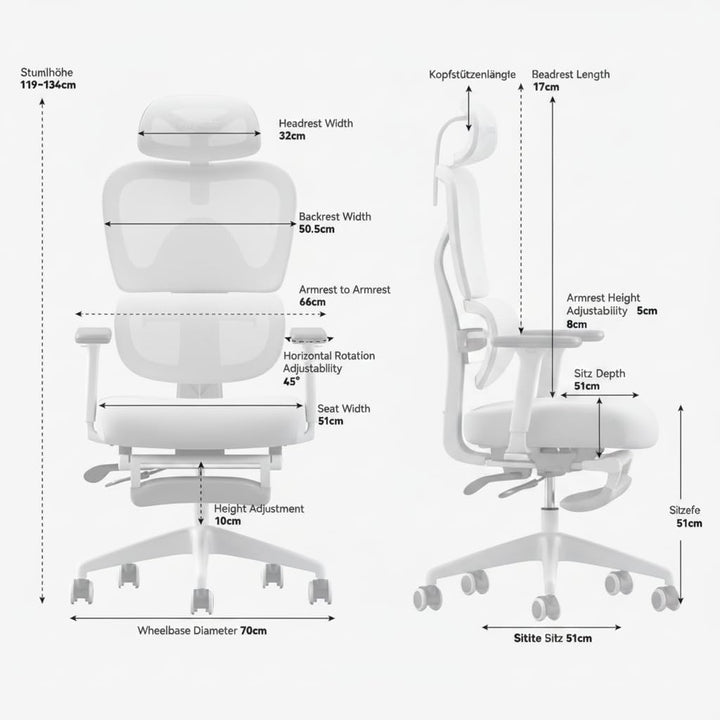 MUSSO E600SE Ergonomischer Bürostuhl, 3-stufig verstellbare Lendenwirbelsäule 3D-verstellbare Armleh