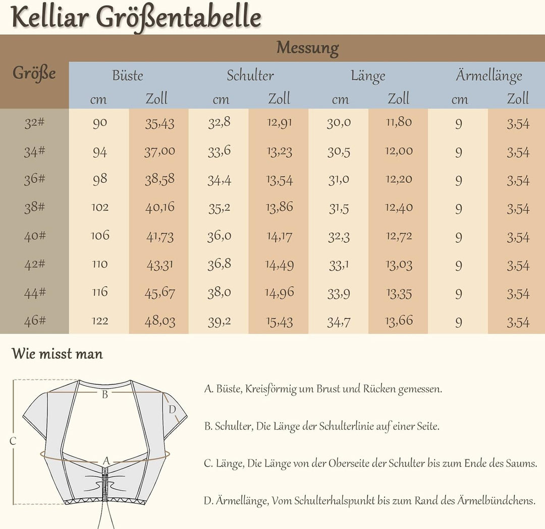 Kelliar Dirndlbluse Damen Trachtenbluse Creme Dirndl Bluse für Bavarian Oktoberfest 42 Creme-78, 42