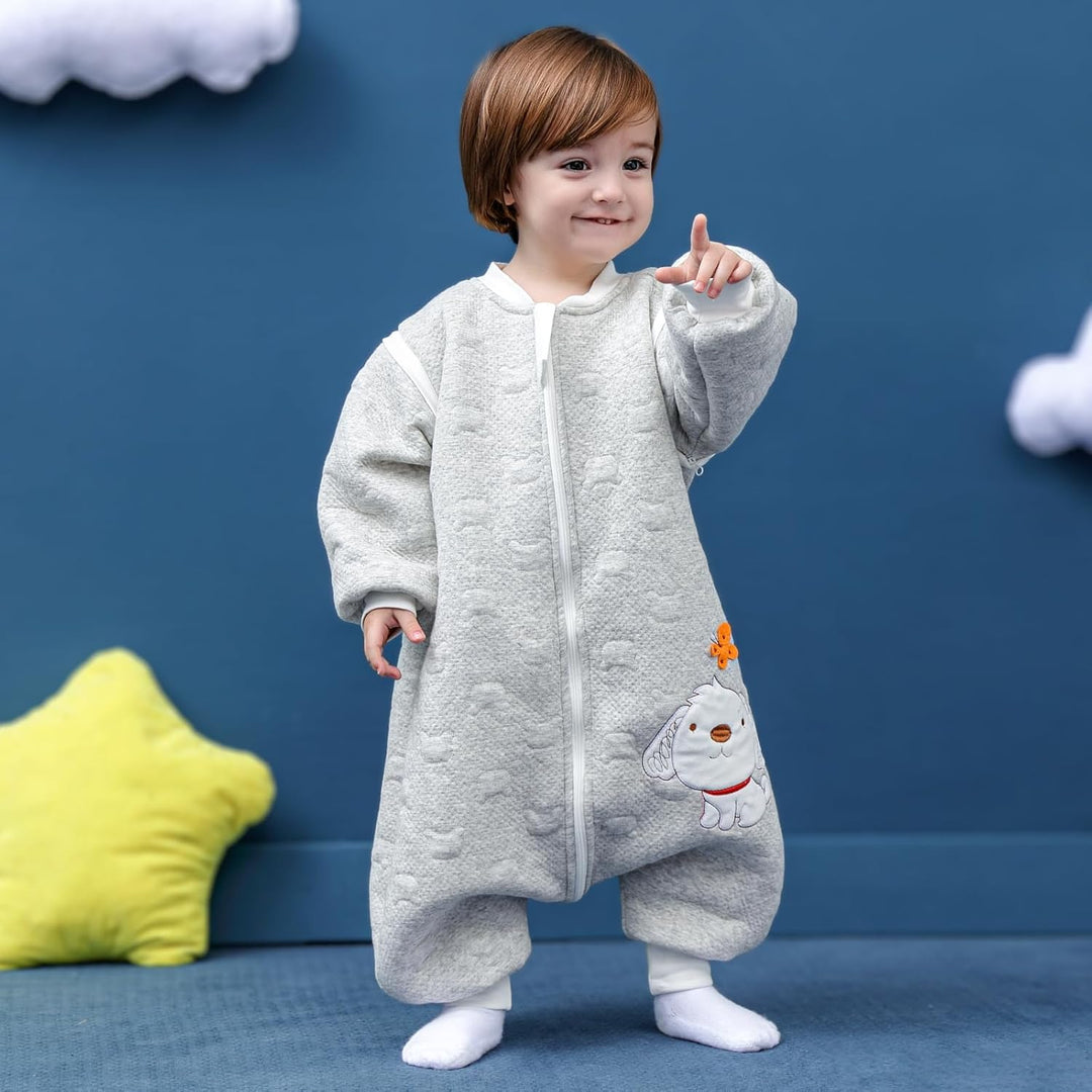 Schläfsack Baby Langarm Winter kinderSchlafsack 2.0Tog,Hund Muster Baby Schlafsack mit Füssen Baumwo