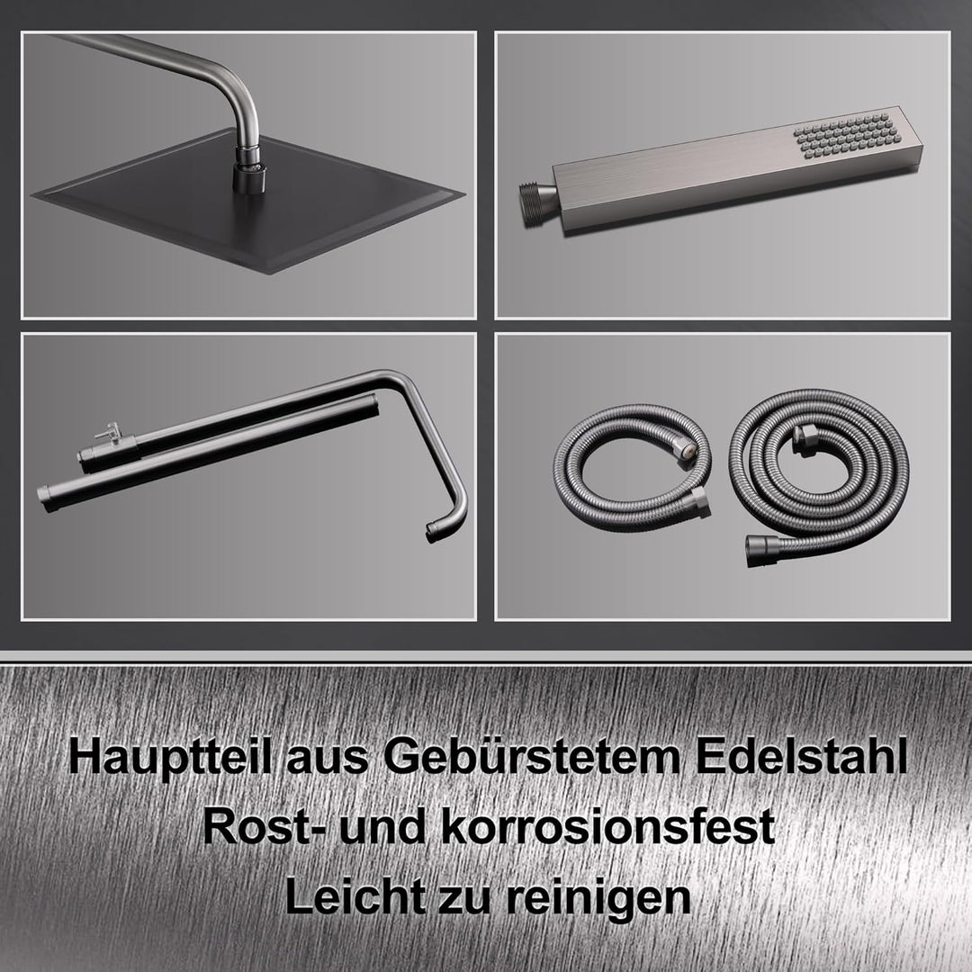 Görbach Edelstahl Duschset ohne Armatur, Regendusche Duschsystem mit Duschkopf, Duschstange, Duschsc