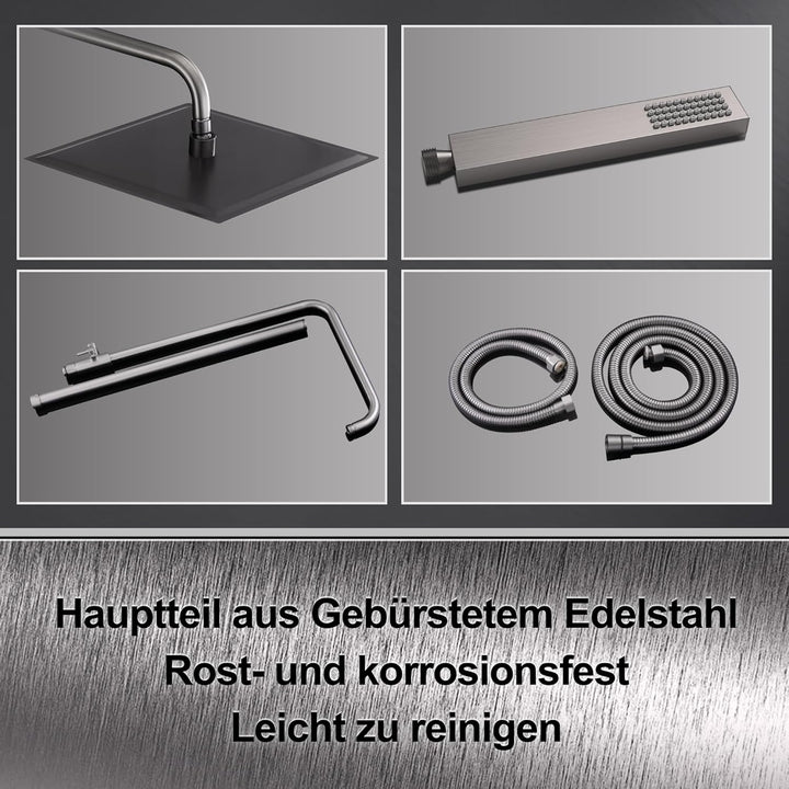 Görbach Edelstahl Duschset ohne Armatur, Regendusche Duschsystem mit Duschkopf, Duschstange, Duschsc