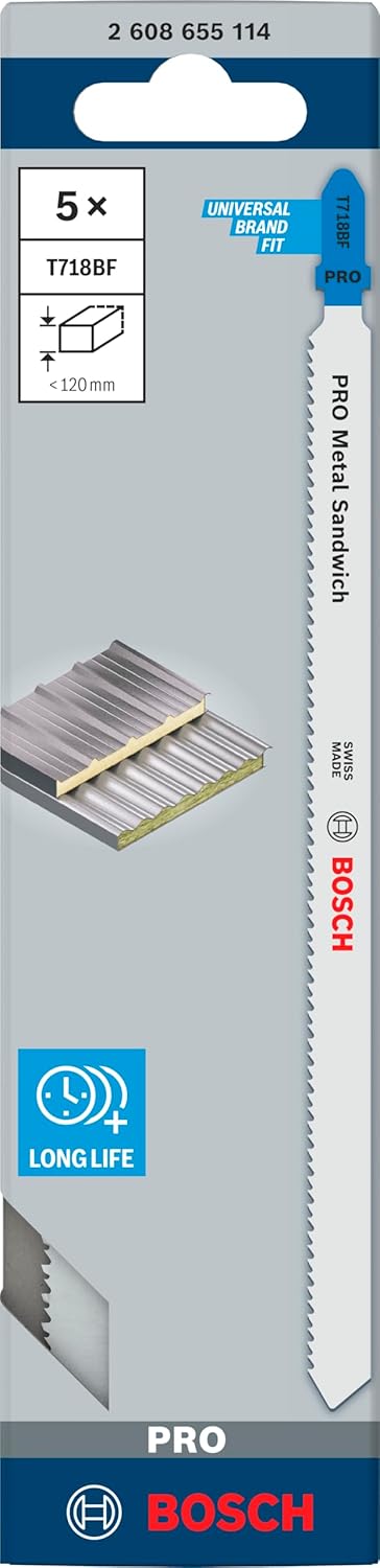 Bosch 5x PRO Metal Sandwich T718BF Stichsägeblatt (für Sandwich-Metall, Sandwich-Metall, Länge 180 m