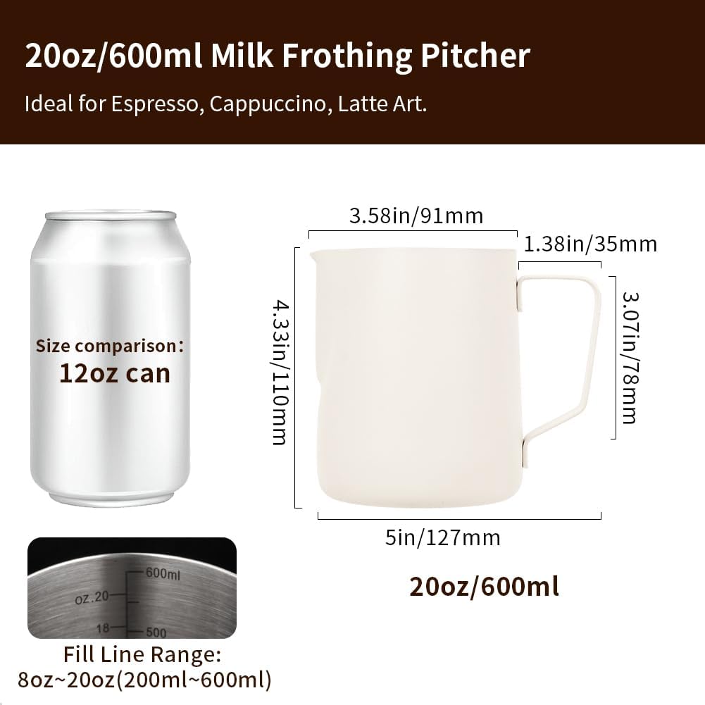 watchget Milchaufschäumkrug, 600 ml, Edelstahl, Espresso-Krug für Cappuccino und Latte Art, Cremewei