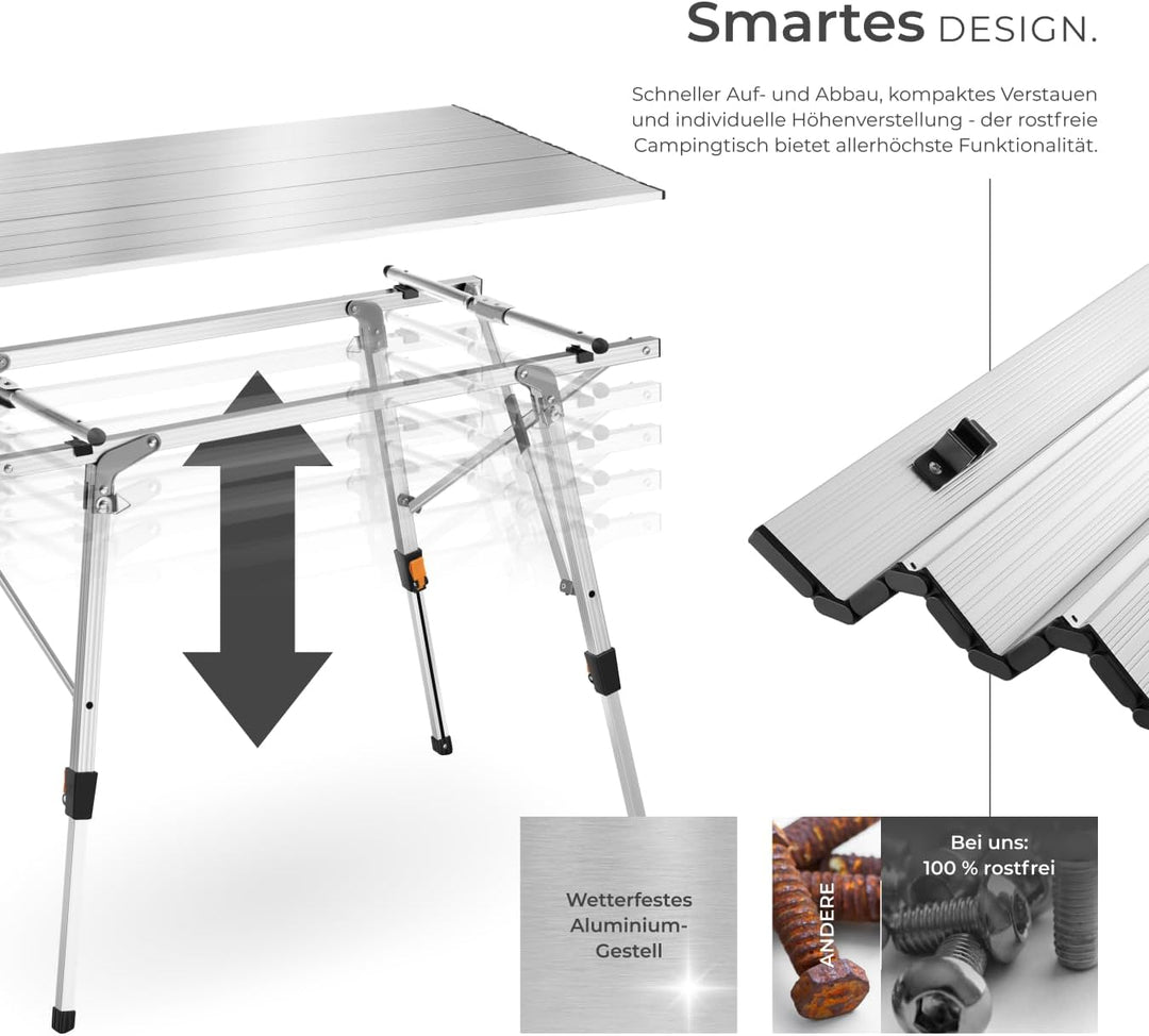 tectake® Campingtisch, Klapptisch aus Aluminium, Campingtisch faltbar, Reisetisch, Gartentisch klapp