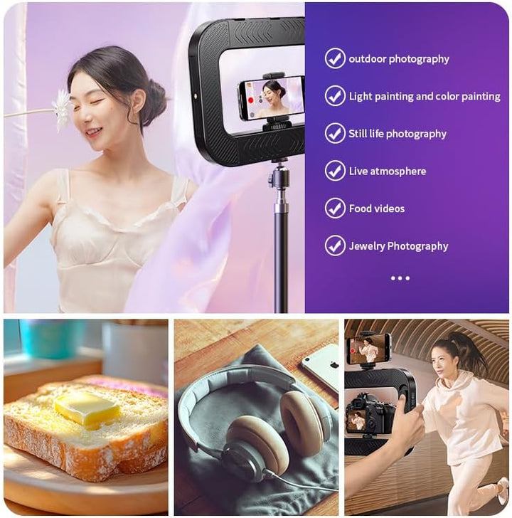 RGB Fotografie-Licht Handy-Videoleuchte mit 48 FX-Modi, 8000mAh Akku, Bluetooth & Handyhalter, 2500K