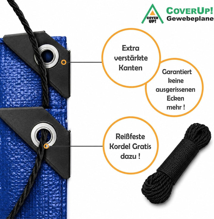 CoverUp! (4x5 m) Gewebeplane - Farbe: Blau, 120g/m² - Beständigkeit durch verstärkte Gummiecken & ro