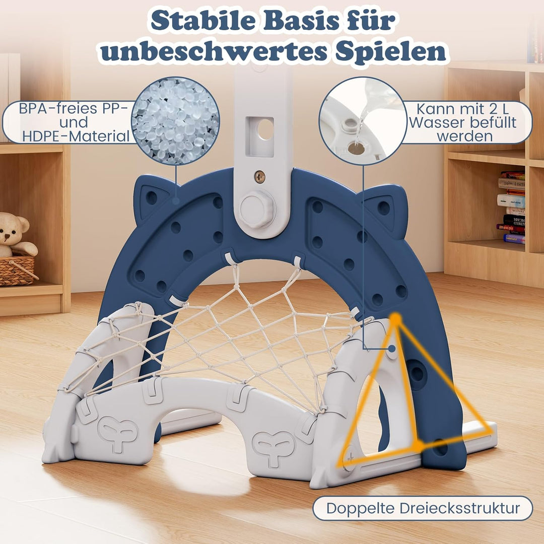 COSTWAY 3 in 1 Kinder Basketballkorb, Basketballständer mit Basketball & Fussball & Golfspiel, Indoo